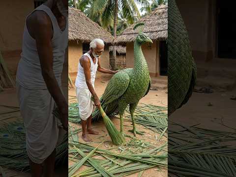 Cute Peacock ๐ฆ made from coconut leaves | hand crafts | #ai #peacock #craft