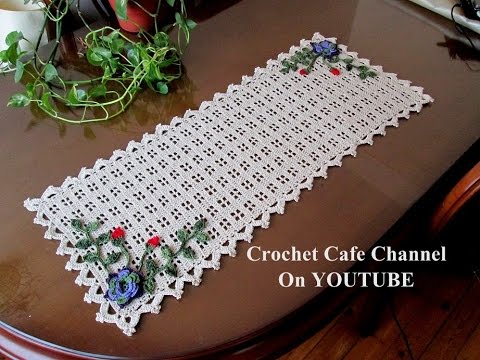 كروشيه مفرش مستطيل سهل للمبتدئين | قناة كروشيه كافيه Crochet Cafe Channel
