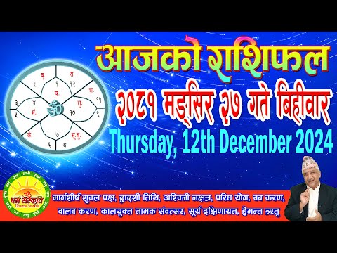 आजको राशिफल | २०८१ मङ्सिर २७ गते बिहीवार | December 12, 2024 | 2081 Mangsir 27 | Aaja Ko Rashifal