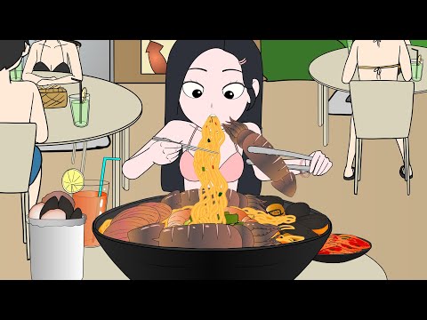 바닷가에서 대왕 해물라면 먹방