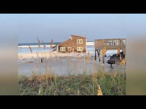 Hurricane Ernesto drags house into sea in North Carolina