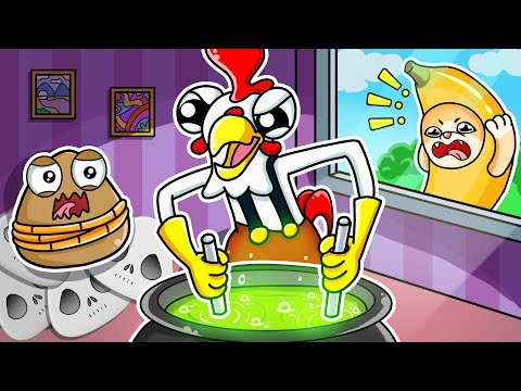 Clucky's cooking Pou!!! | Banana Cat rescues Pou from the evil Clucky chicken!