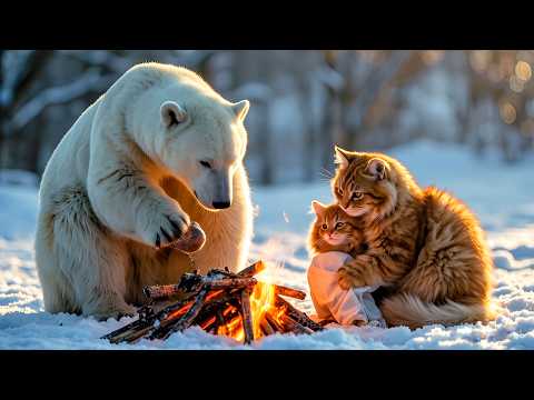 Mother Cat and her Kittens fall into the river, Then a kind Bear helps them