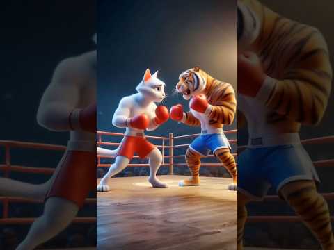 Cute kitten fight against tiger at boxing ring for father cat #cat #cutecat #catlover