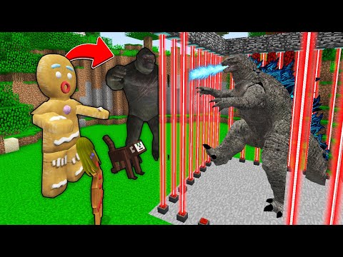 KURABİYE ADAM VE KİNG KONG BİRLEŞTİ GODZİLLAYI HAPSETTİLER 😱 - Minecraft