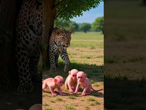 तेंदुआ बंदर के बच्चों को पकड़ने की कोशिश में था 😱😱🐅 #shorts #viral #monkey