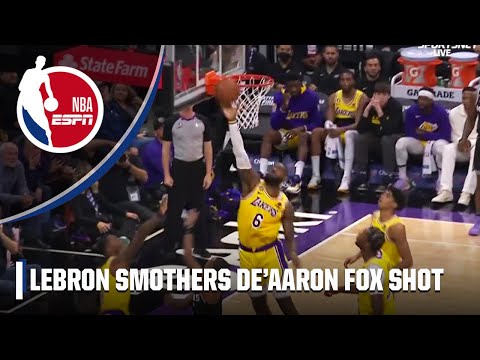 LeBron James swats De'Aaron Fox's shot way into the stands video clip