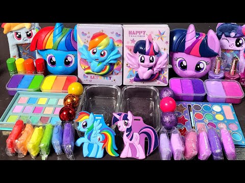 ASMR My little Pony RAINBOW vs PURPLE Slime Mixing Random things into slime#ASMR#satisfying#slime