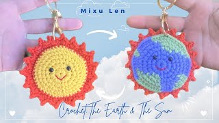 #71. Móc móc khóa trái đất và mặt trời. Crochet the earth and the sun. Crochet Couple keychain.