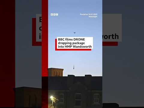 A drone was filmed dropping a package into HMP Wandsworth prison in London. #London #BBCNews