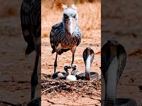 A shoebill saves its babies! 🐦💪#wildlife #shoebill #motherhood #animalfight #aiart