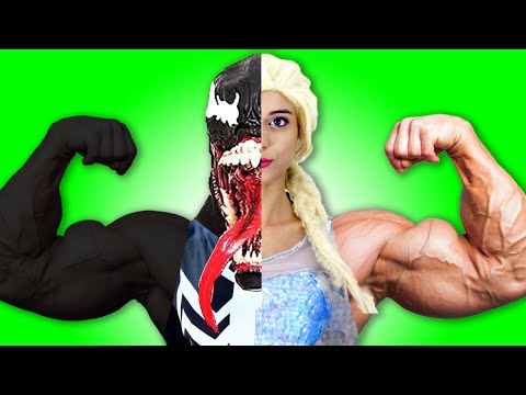 Superheroes Spider-man vs venom in real life,  Frozen elsa vs spideman - Team Spiderm man IRL