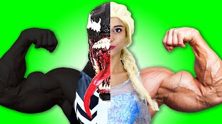 Superheroes Spider-man vs venom in real life,  Frozen elsa vs spideman - Team Spiderm man IRL