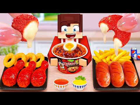 Oh My JJ 😋 Mukbang Tiny Noodles & Fried Chicken Recipe 🍗 Tina Mini Cooking