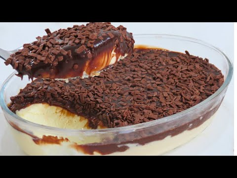 SOBREMESA CREMOSA COM COBERTURA DE CHOCOLATE RÁPIDA E SUPER FACIL DE FAZER/RECEITAS DE MÃE