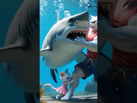 Cat Overboard! 🚨 Dad Cat vs Shark — The Ultimate Rescue! 🐾💥 #catshorts #cat #sad