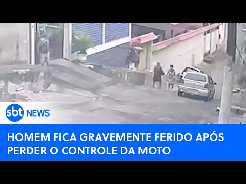 Motociclista fica gravemente ferido após perder controle da moto |#SBTNewsnaTV (04/05/24)