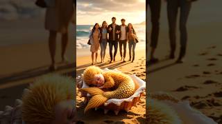 The Mysterious Golden Mermaid BabyFoundontheBeach#GoldenMermaid#SurrealArt#MagicalBeach#digitalart