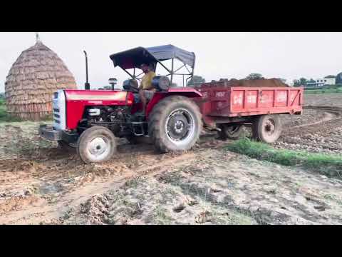 massy 245 indian tractor power on full soil loded trailor