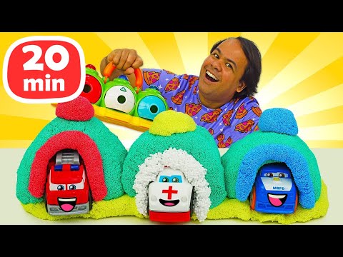 Vamos fazer uma garagem colorida para os carros. Vídeo infantil com brinquedos em português.