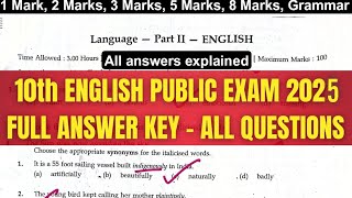 10th English Public Exam Answer Key 2025 | all answers | grammar | tamilnadu 10th english 2025