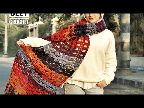 كوفيه كروشيه /شال كروشيه مستطيل بغرزة سهلة جدا #crochet_stitches  #crochet_scarf