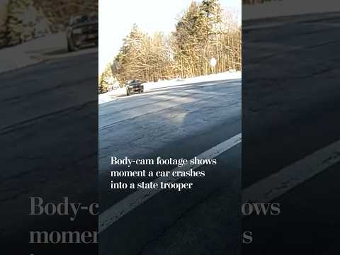 Body-cam footage shows moment a car crashes into a state trooper