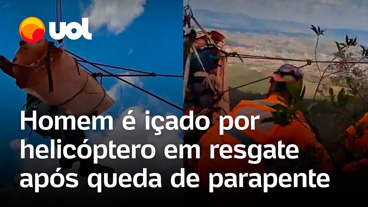 Homem cai de parapente durante voo e é içado por helicóptero na Grande BH veja vídeo