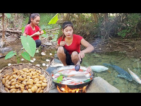 Catch and cook fish for survival food, Banana worms & Egg cooking tasty, Top 5 survival video