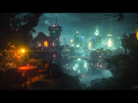 A cyberpunk hideout Overlooking Night City | PURE Cyberpunk Ambient Bliss