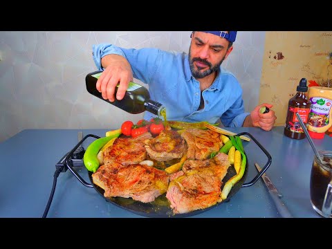 شواء واكل ريش او اضلاع العجل اللذيذة مع الخضار المتنوعة Veal Chops With Veggies Grilling & Mukbang
