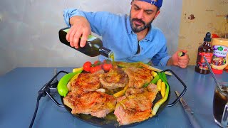 شواء واكل ريش او اضلاع العجل اللذيذة مع الخضار المتنوعة Veal Chops With Veggies Grilling & Mukbang