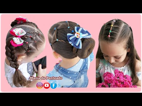 Penteados Fáceis com Liguinhas para Escola 💕| Easy School Hairstyles with Rubber Bands 🥰🌷