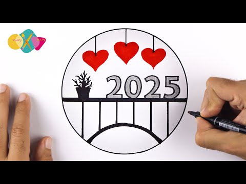 Happy new year drawing 2025 /New year drawing/Happy New year scenery drawing/2025 drawing easy