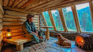How I Built This Hidden Forest Shelter with Stone, Logs, and a Fireplace