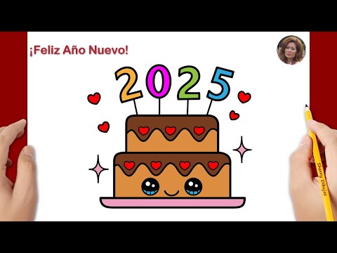 Cómo dibujar un pastel kawaii | Pastel de cumpleaños facil | Feliz Año Nuevo! | Dibujos Felices