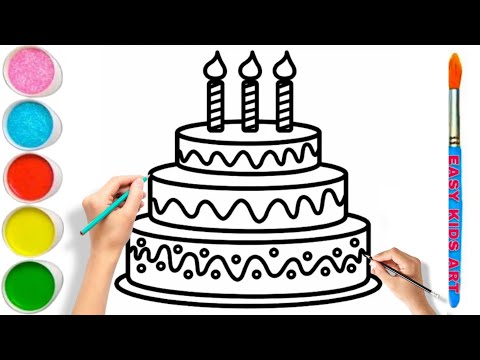 Cake 🎂Drawing and Coloring Tutorial for Children