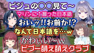 ホロENの【古石ビジュー】と遊ぶ【宝鐘マリン】、変な日本語ばかり教えてしまい、遭った人に勉強する日本語を披露のでギャラリーが集まり、ビブー萌
