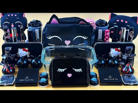 BLACK SLIME 🖤 Mixing makeup and glitter into Clear Slime. Satisfying Slime Videos 1080p.