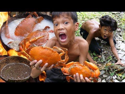 Survival in the rainforest - Catch crab and cooking eating delicious