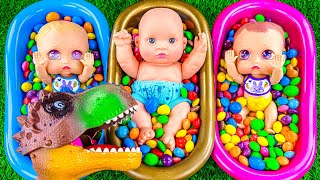 Satisfying ASMR l Mixing Skittles Candy in Three BathTubs with Rainbow M&M's & Magic Slime Sound