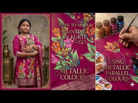 how to simple painting on kurti on metallic colours | metallic parallel colours painting on kurti