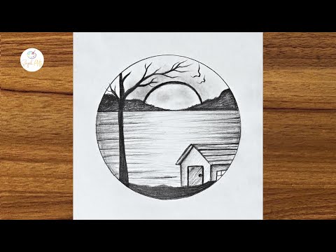 Easy circle scenery drawing || Circle drawing for beginners || Pencil drawing in circle step by step