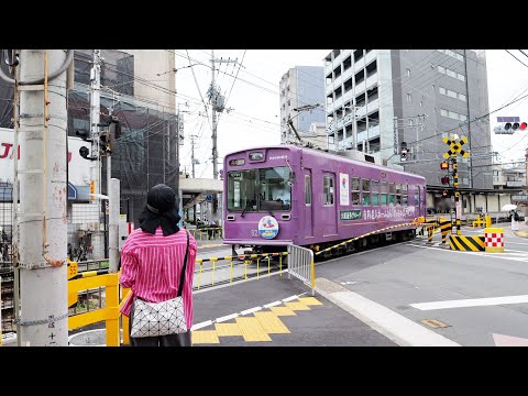 遮断桿が追加された電鐘式踏切 京都嵐電西院駅