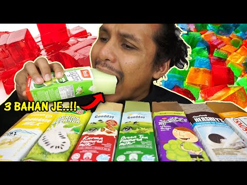 agar-agar kotak 3 bahan je! (mukbang malaysia) GOODDAY KURMA POKKA BANANA MILK HERSYE SOYFRESH