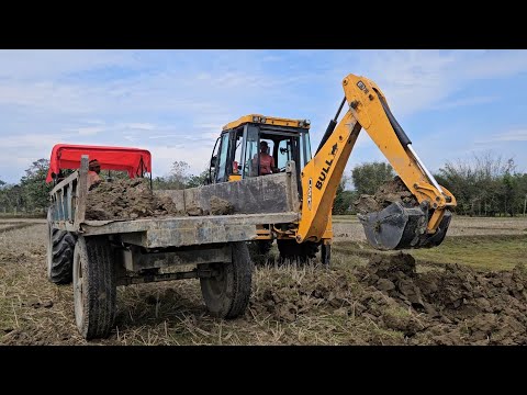 Bull super smart backhoe loader loading mud Swaraj 744| mahindra yuvo 575 | sonalika tractor |