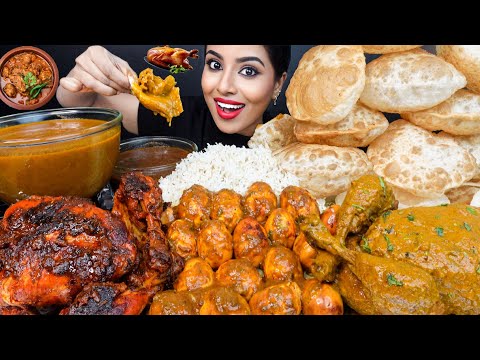 ASMR Eating Spicy Mutton Josh,Whole Al Faham Chicken Curry,Poori,Rice Big Bites ASMR Eating Mukbang
