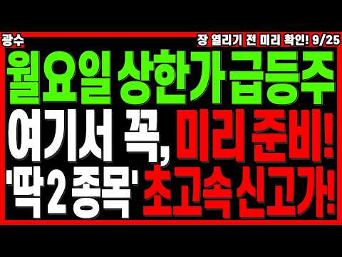 급등 대장주 주가전망) 월요일 상한가 터질 급등주 여기서 꼭, 미리 준비! '딱 ２종목' 신고가 돌파 나올 주식은? | 급등주 관련주 주도주 주식전망 디에스경제타임즈 광수