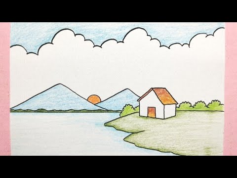 Cara menggambar pemandangan alam - How to draw scenery