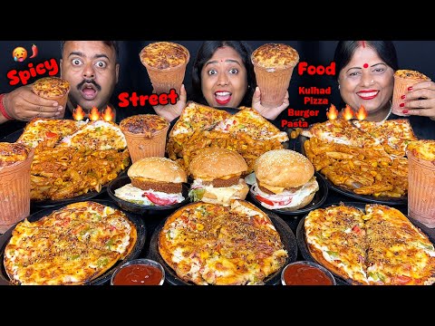 EATING FOOD The spicy STREET FOOD eating competition PIZZA, PASTA, KULHAD PIZZA, BURGER, Mukbang